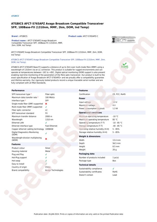 ATGBICS by Approved Technology Ltd AFCT-5765APZ-C
