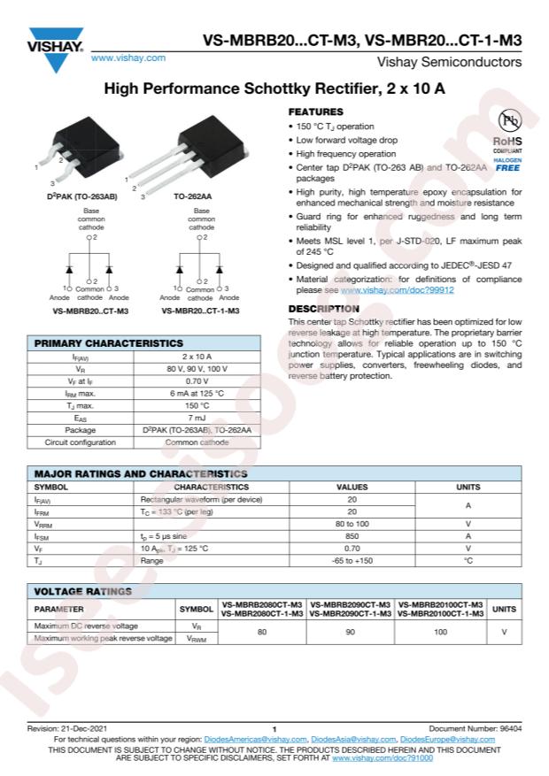 VISHAY VS-MBR20100CT-1-M3