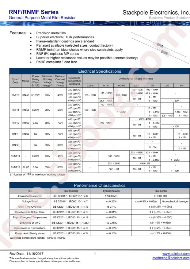 SEI(Stackpole Electronics Inc.) RNF12BTC150K