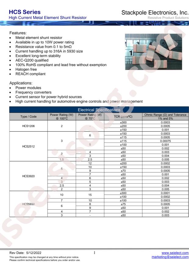 SEI(Stackpole Electronics Inc.) HCS2512FTL400