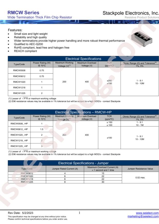 SEI(Stackpole Electronics Inc.) RMCW1218FT2M40
