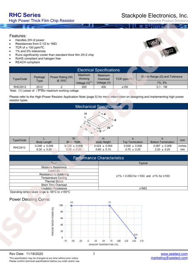 SEI(Stackpole Electronics Inc.) RHC2512JTR150