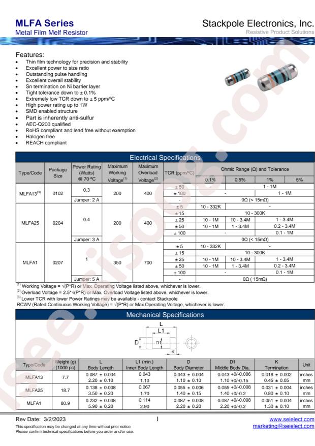 SEI(Stackpole Electronics Inc.) MLFA25FTC76K0