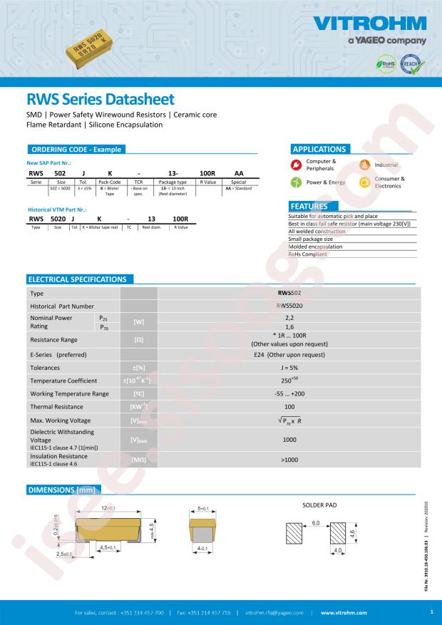 Vitrohm RWS502JK-13-100RAA