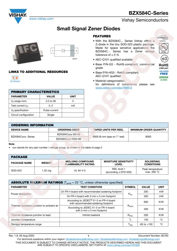 VISHAY BZX584C15-HG3-08