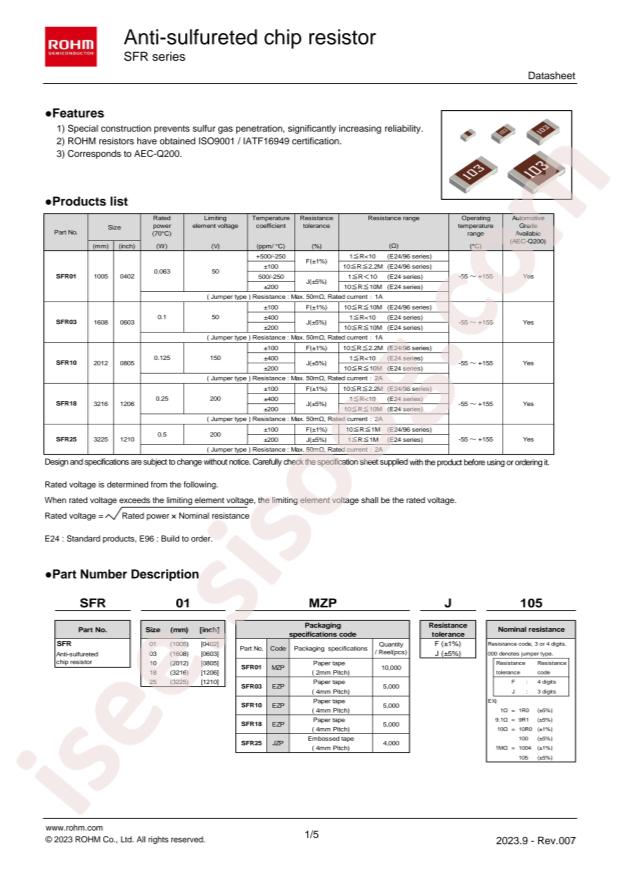 ROHM SFR03EZPJ820