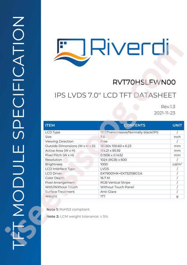 Riverdi RVT70HSLFWN00