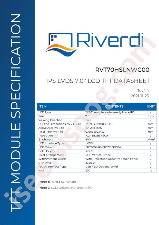 Riverdi RVT70HSLNWC00