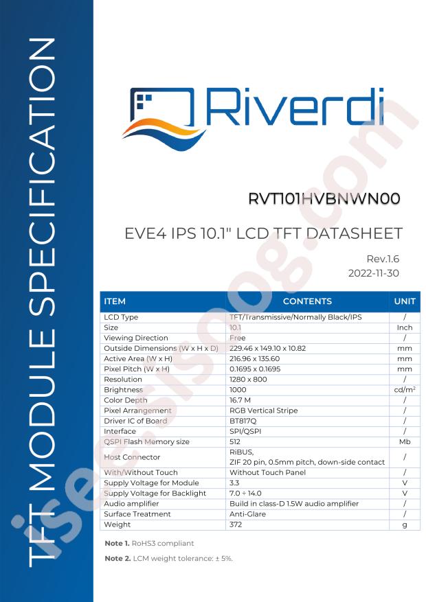 Riverdi RVT101HVBNWN00