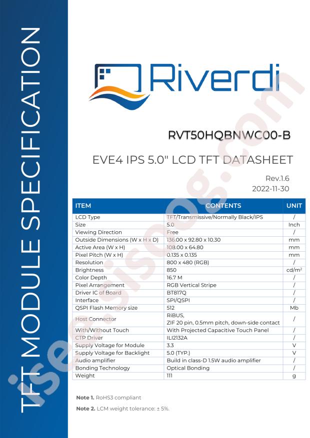 Riverdi RVT50HQBNWC00-B