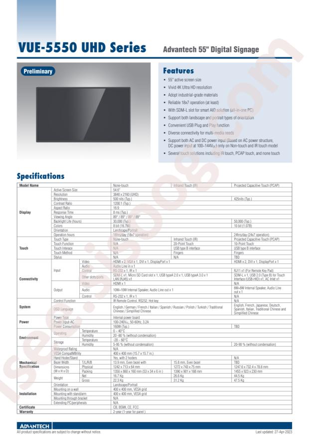 ADVANTECH VUE-5550-UD50PX-L0