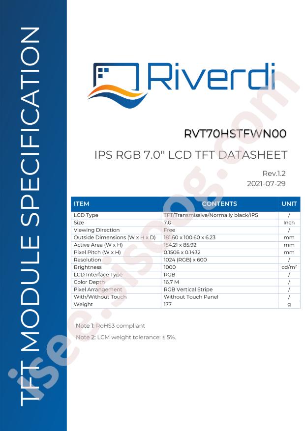 Riverdi RVT70HSTFWN00