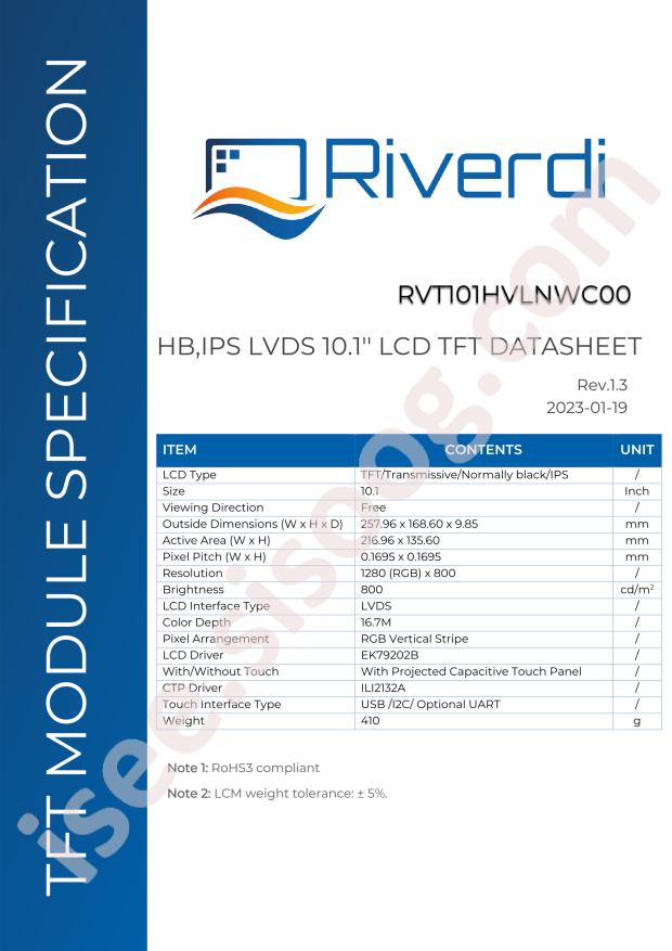 Riverdi RVT101HVLNWC00