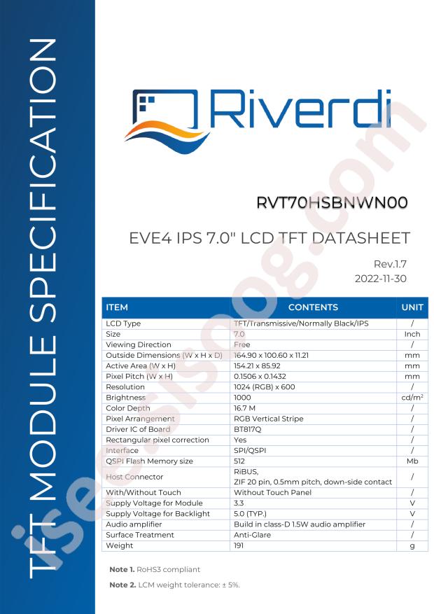 Riverdi RVT70HSBNWN00