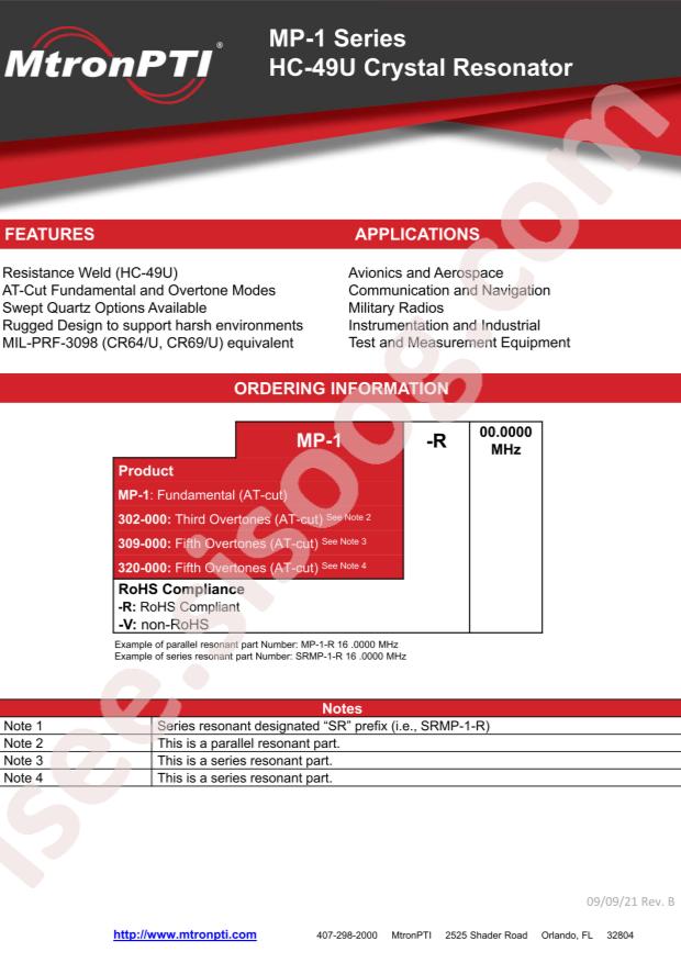 MtronPTI MP-1-R 11.059200 W/GRD WIRE
