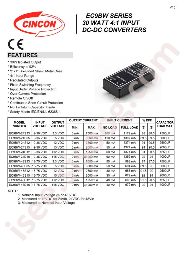 Cincon Electronics Co. LTD EC9BW-24S12N