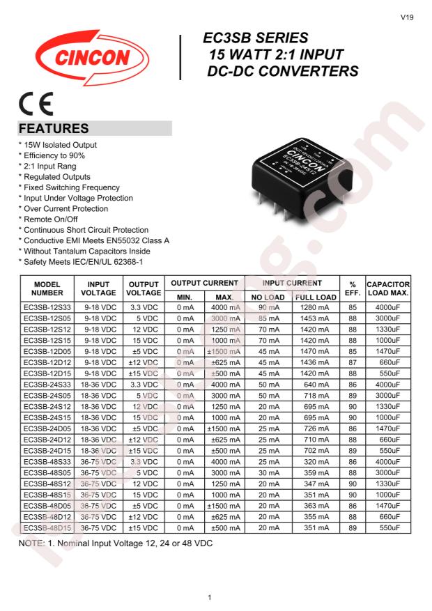 Cincon Electronics Co. LTD EC3SB-48S15S