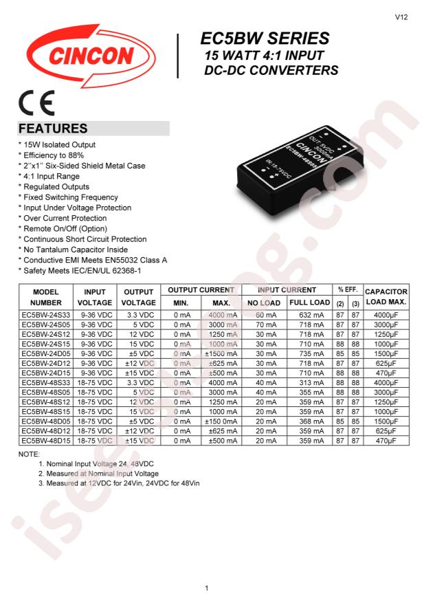 Cincon Electronics Co. LTD EC5BW-24D05