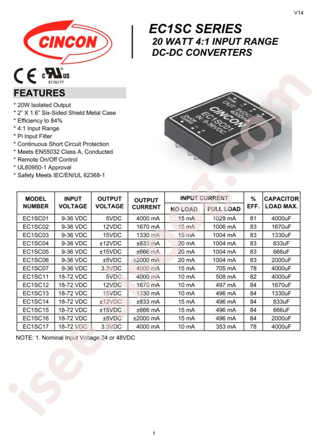 Cincon Electronics Co. LTD EC1SC01