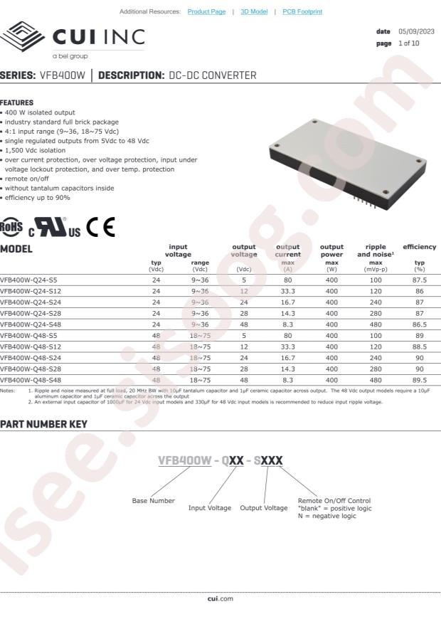 CUI VFB400W-Q24-S12N