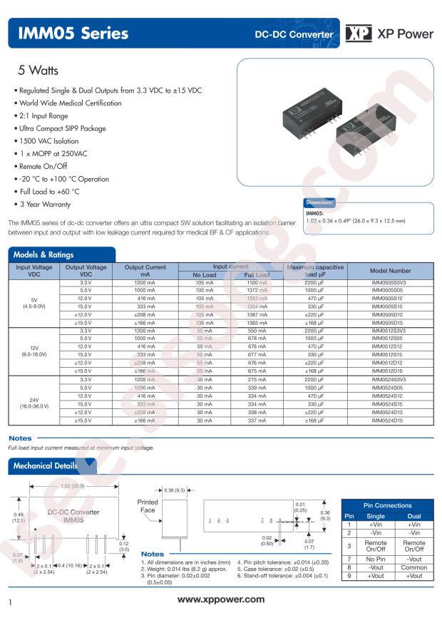 XP Power IMM0505D15