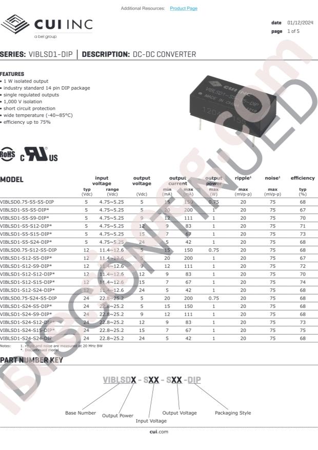 CUI VIBLSD1-S12-S5-DIP