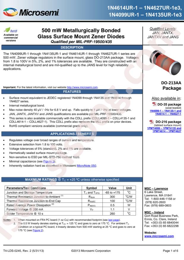 MICROCHIP 1N4101UR-1/TR
