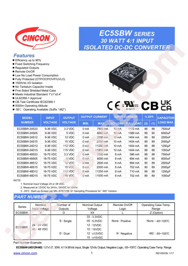 Cincon Electronics Co. LTD EC5SBW-24S33