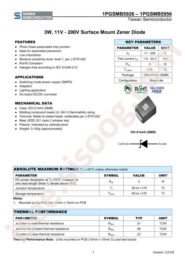 Taiwan Semiconductor 1PGSMB5928 R5G