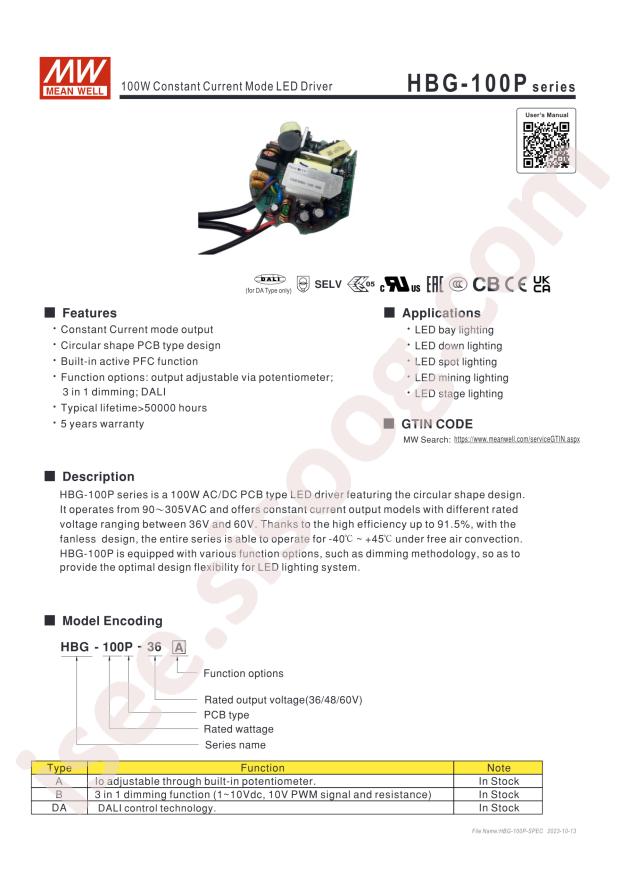 MEAN WELL HBG-100P-48B