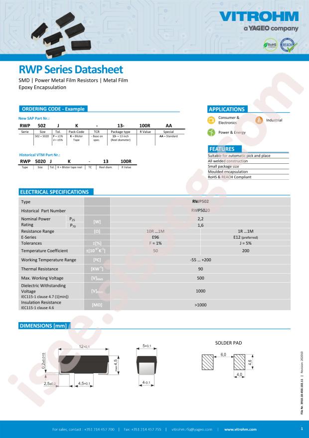 Vitrohm RWP502FK-13-100KAA