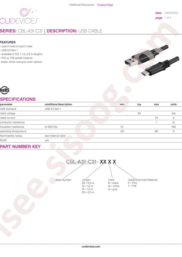 CUI CBL-A31-C31-05BT