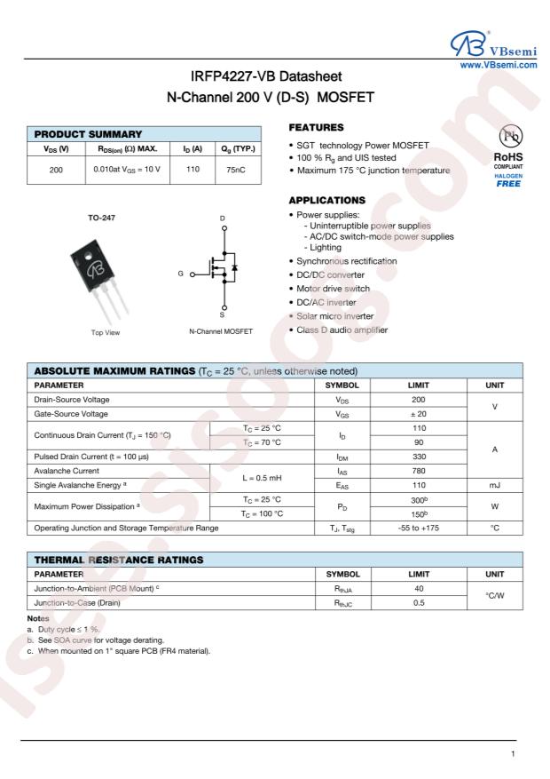 VBsemi Elec IRFP4227-VB