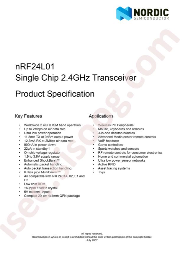 NORDIC NRF24L01-REEL7