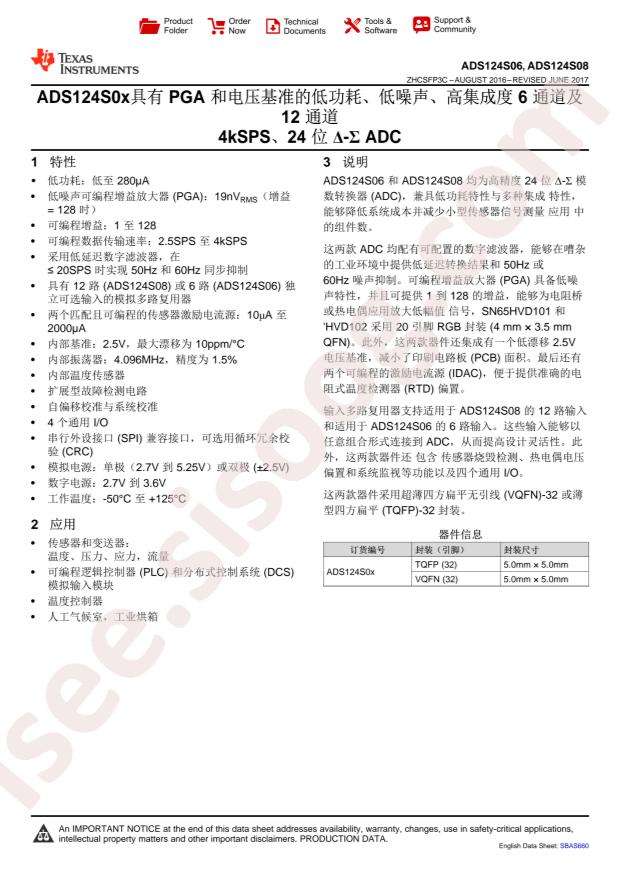 TI ADS124S08IPBSR