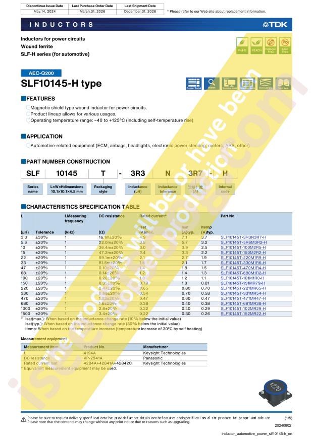 TDK SLF10145T-102MR29-H