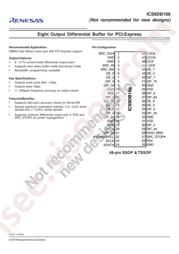 RENESAS ICS9DB108BFLFT