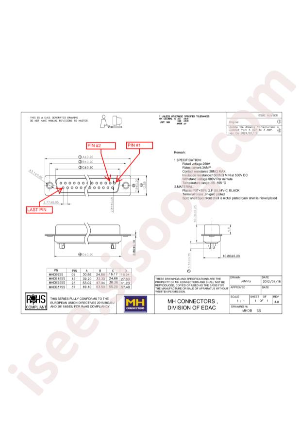 MH CONNECTORS MHDB37SS