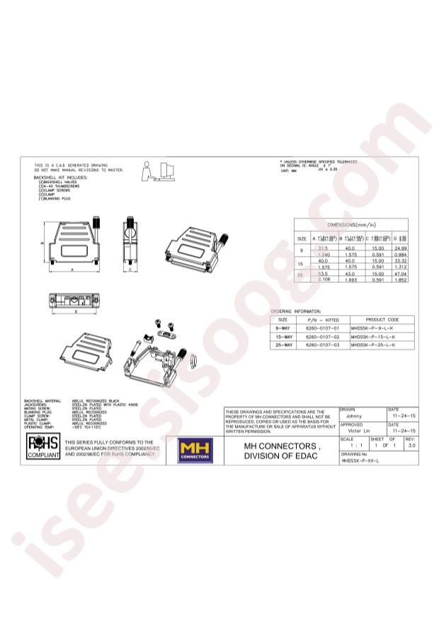 MH CONNECTORS MHDSSK-P-15-L-K