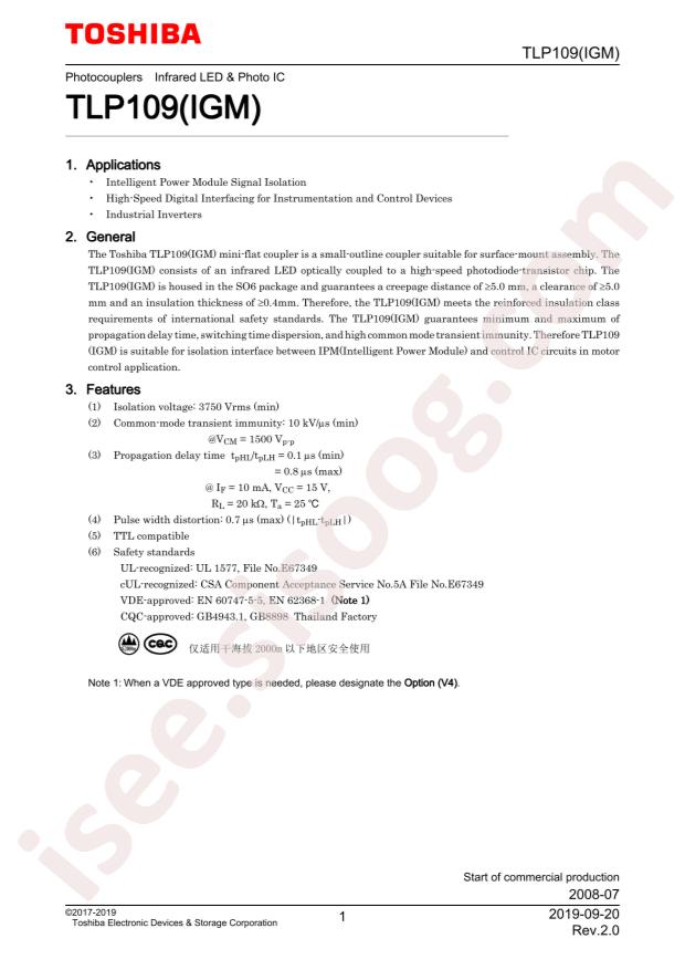 TOSHIBA TLP109(IGM-TPR,E