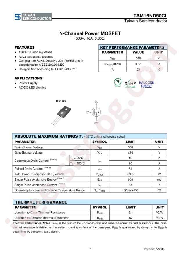 Taiwan Semiconductor TSM16ND50CI C0G