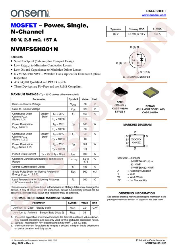 onsemi NVMFS6H801NT3G