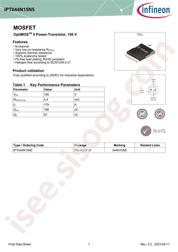 Infineon IPT044N15N5ATMA1