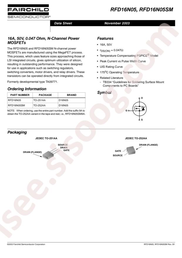 onsemi RFD16N05_NL