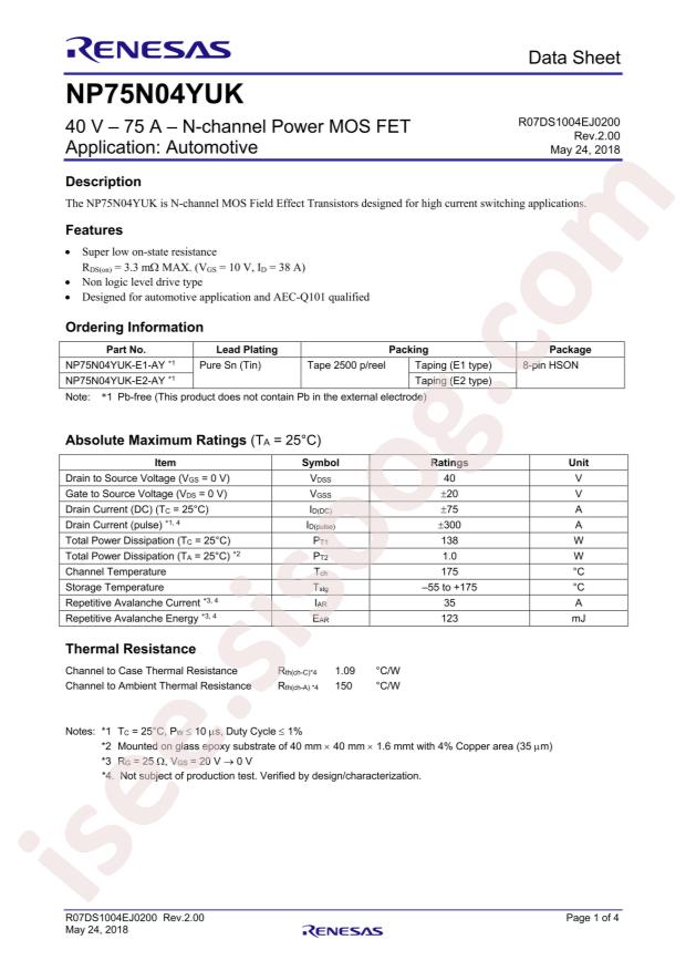 RENESAS NP75N04YUK-E1-AY