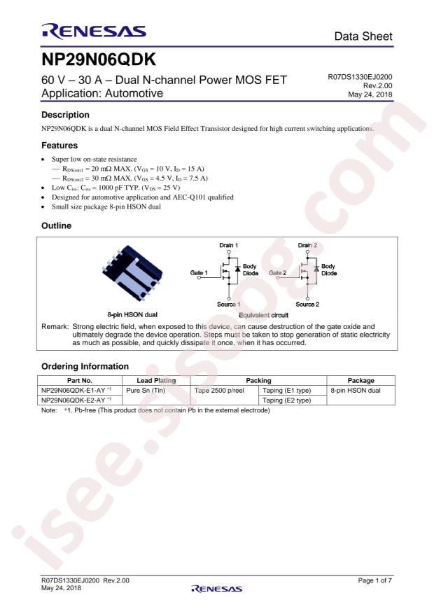 RENESAS NP29N06QDK-E1-AY