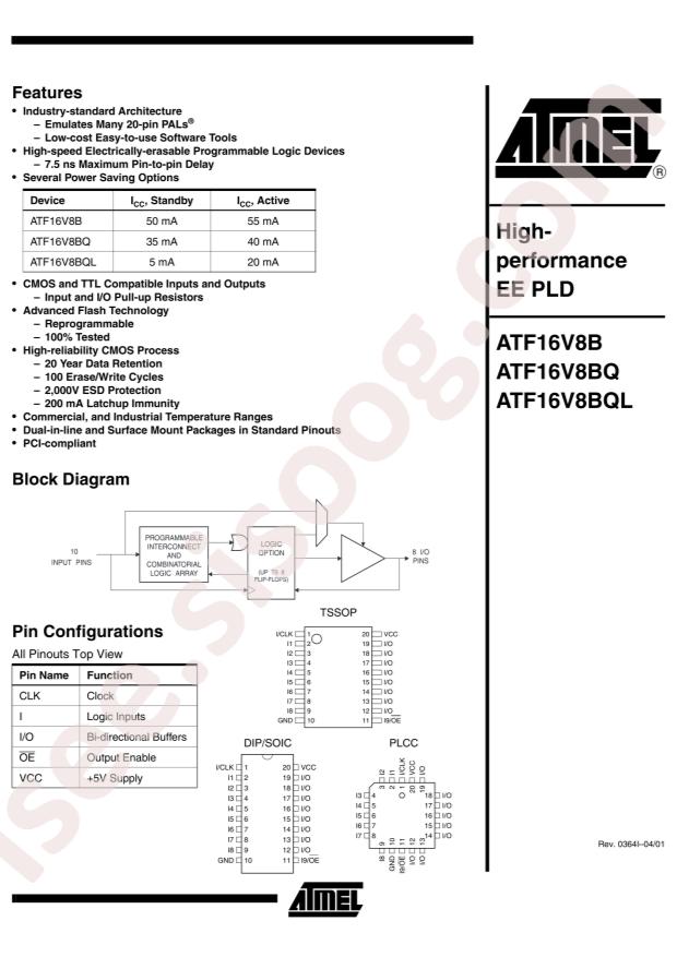 MICROCHIP ATF16V8BQL-15PI