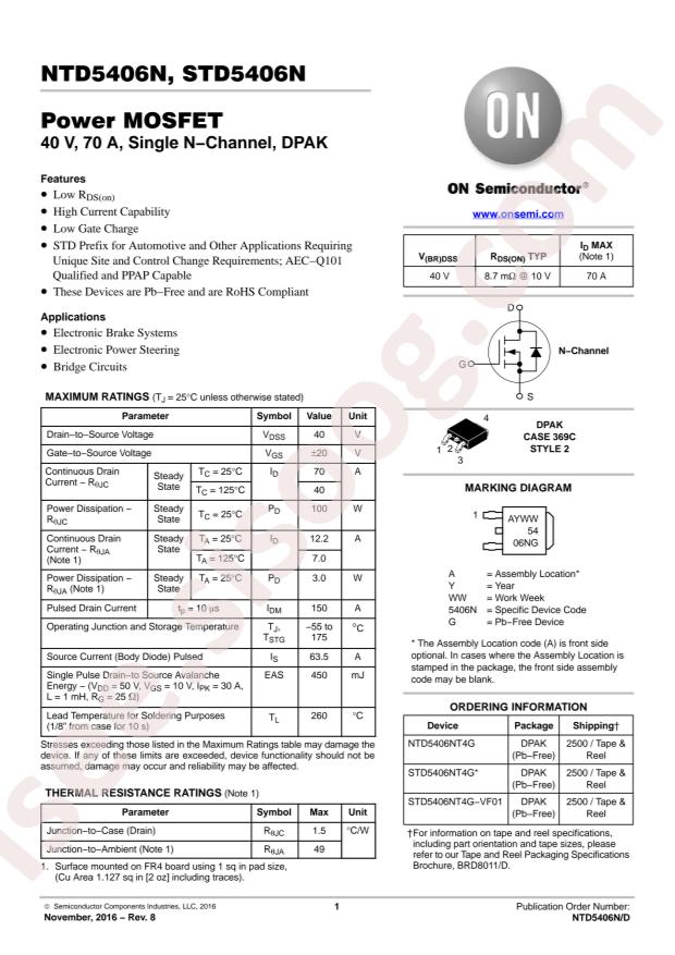 onsemi STD5406NT4G-VF01