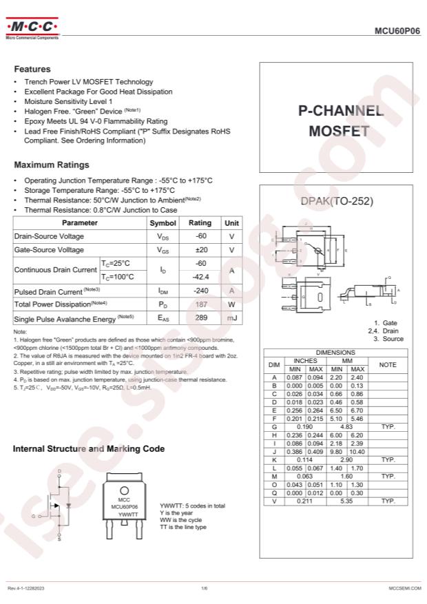 MCC MCU60P06-TP