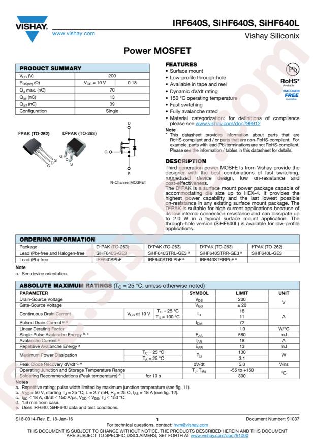 VISHAY IRF640SPBF